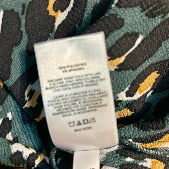 Express Dress Small Olive Green Animal Print Black Mustard Cream Mini Faux Wrap - Picture 10 of 15